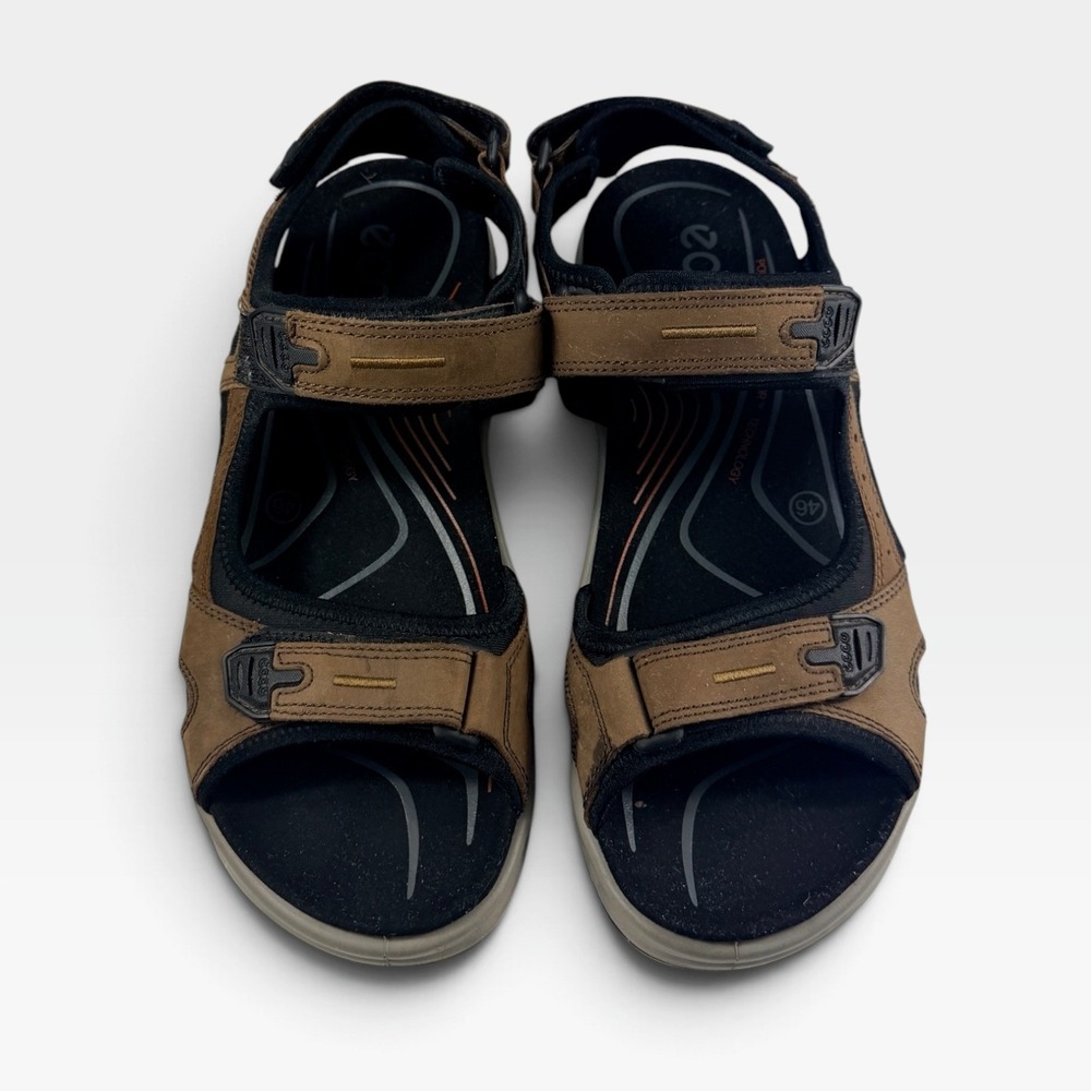 ECCO Yucatan Sport Sandals Mens 46 Bison Black Nubuck Leather Receptor Excellent